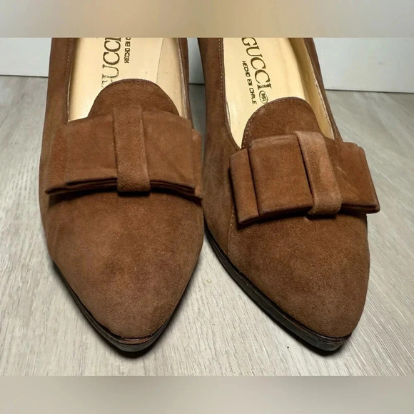 GUCCI Suede Bow Pumps Heels Brown Women Size 34 - Picture 11 of 16